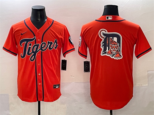 Men's Detroit Tigers Team Big Logo Orange With Patch Cool Base Stitched Baseball Jersey Men's Detroit Tigers Team Big Logo Orange With Patch Cool Base Stitched Baseball Jersey
